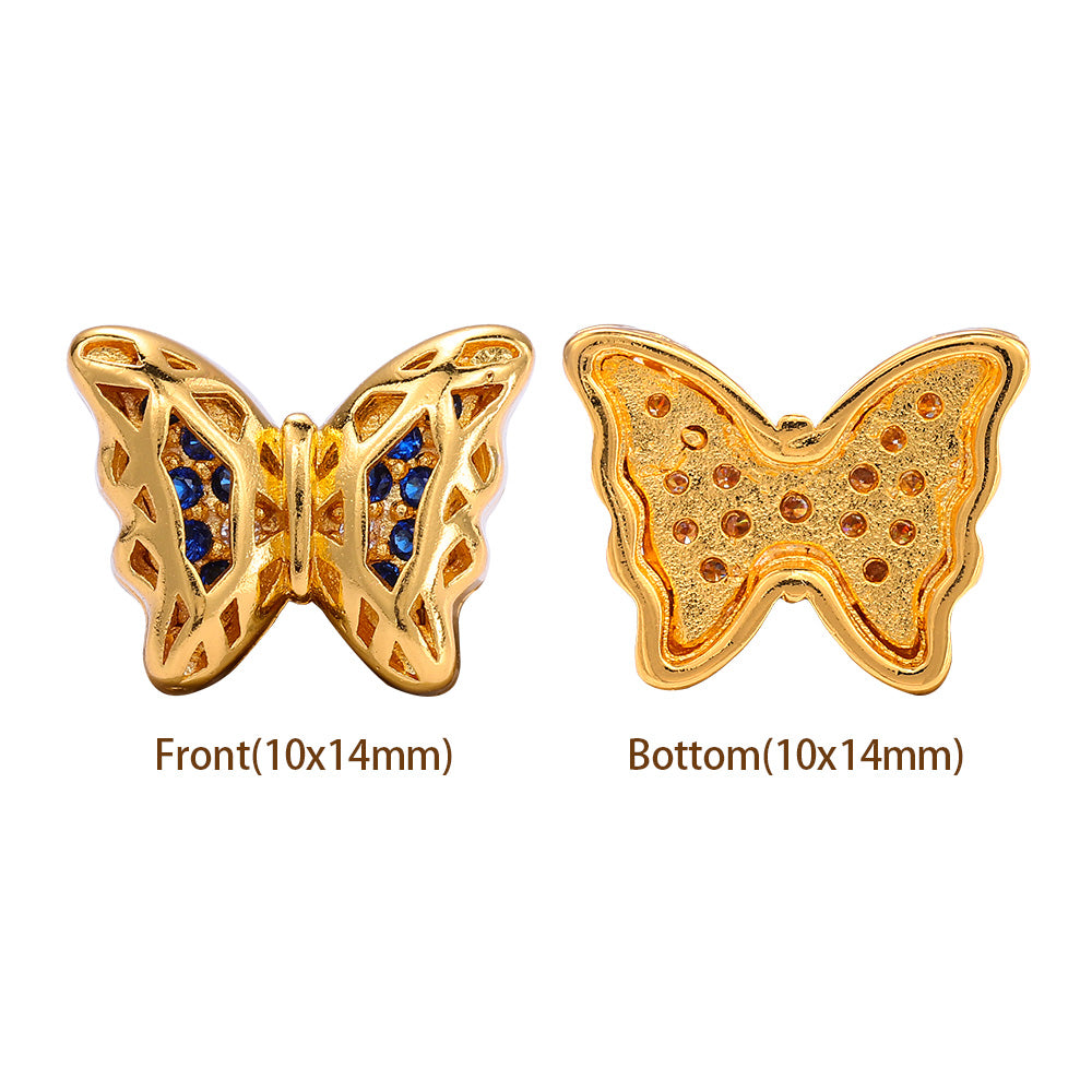 Butterfly Shape Golden Plated High-Quality Sew-on Alloy Charms Inlaid Cubic Zirconia