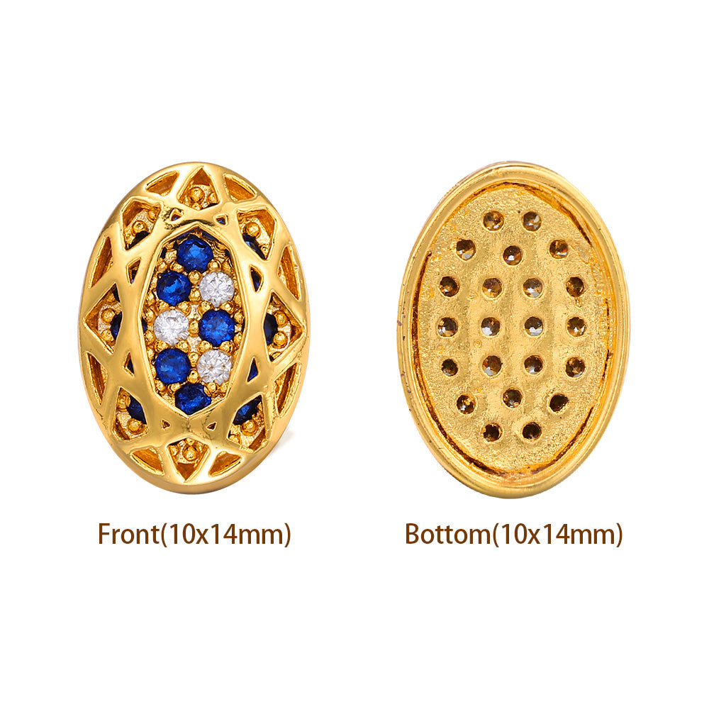 Oval Shape Golden Plated High-Quality Sew-on Alloy Charms Inlaid Cubic Zirconia