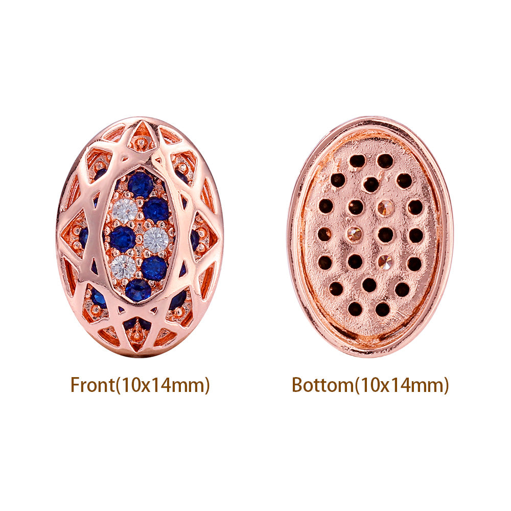 Oval Shape Rose Gold Plated High-Quality Sew-on Alloy Charms Inlaid Cubic Zirconia