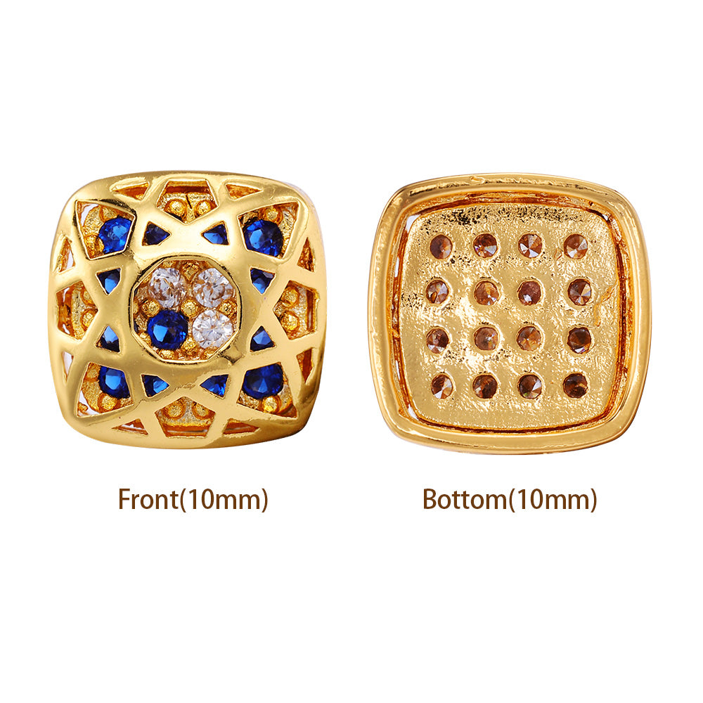 Cushion Square Shape Golden Plated High-Quality Sew-on Alloy Charms Inlaid Cubic Zirconia