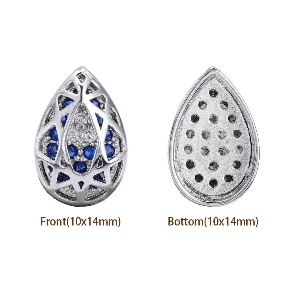 Drop Shape Imitation Rhodium Plated High-Quality Sew-on Alloy Charms Inlaid Cubic Zirconia