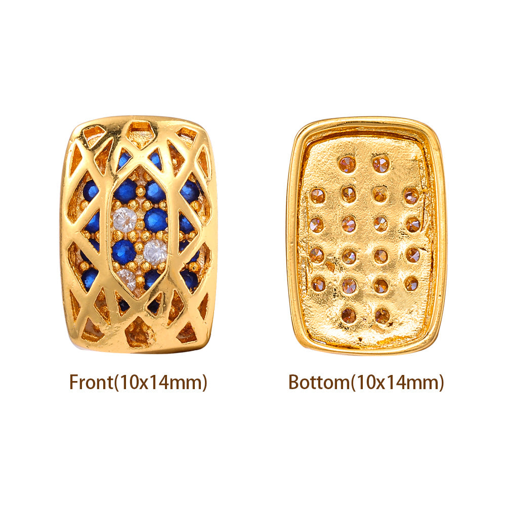 Cushion Rectangle Shape Golden Plated High-Quality Sew-on Alloy Charms Inlaid Cubic Zirconia