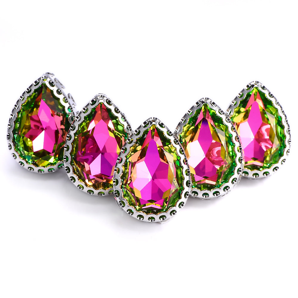 Vitrail Rose Drop Shape High-Quality Glass Sew-on Nest Hollow Claw Rhinestones