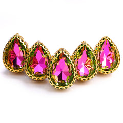 Vitrail Rose Drop Shape High-Quality Glass Sew-on Nest Hollow Claw Rhinestones