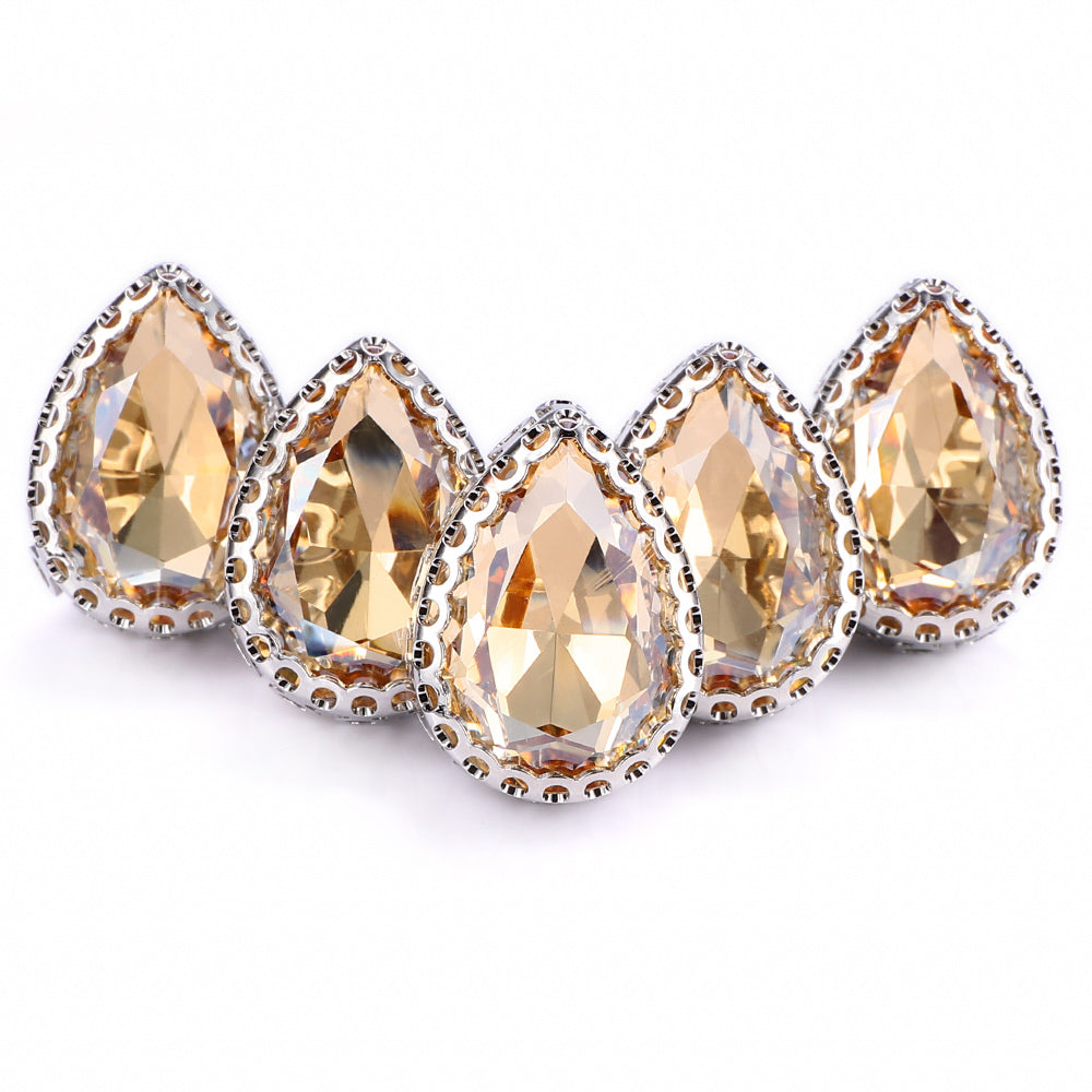 Golden Shadow Drop Shape High-Quality Glass Sew-on Nest Hollow Claw Rhinestones