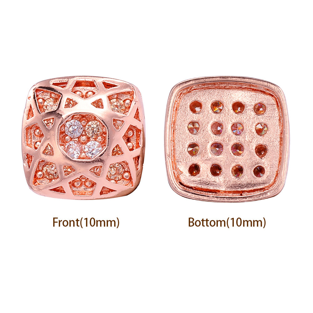 Cushion Square Shape Rose Gold Plated High-Quality Sew-on Alloy Charms Inlaid Cubic Zirconia