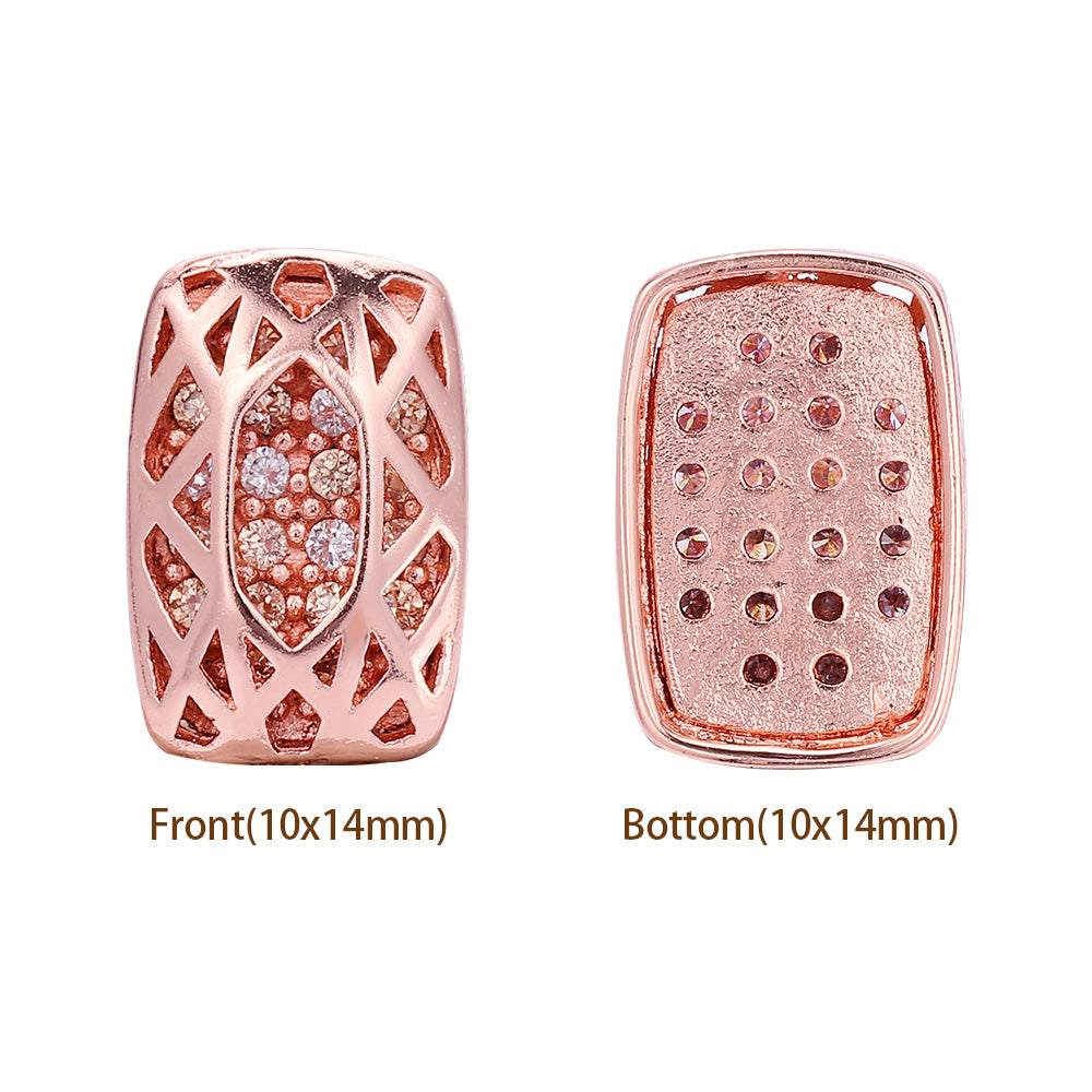 Cushion Rectangle Shape Rose Gold Plated High-Quality Sew-on Alloy Charms Inlaid Cubic Zirconia