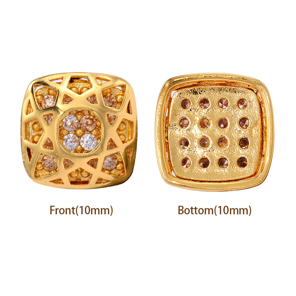 Cushion Square Shape Golden Plated High-Quality Sew-on Alloy Charms Inlaid Cubic Zirconia