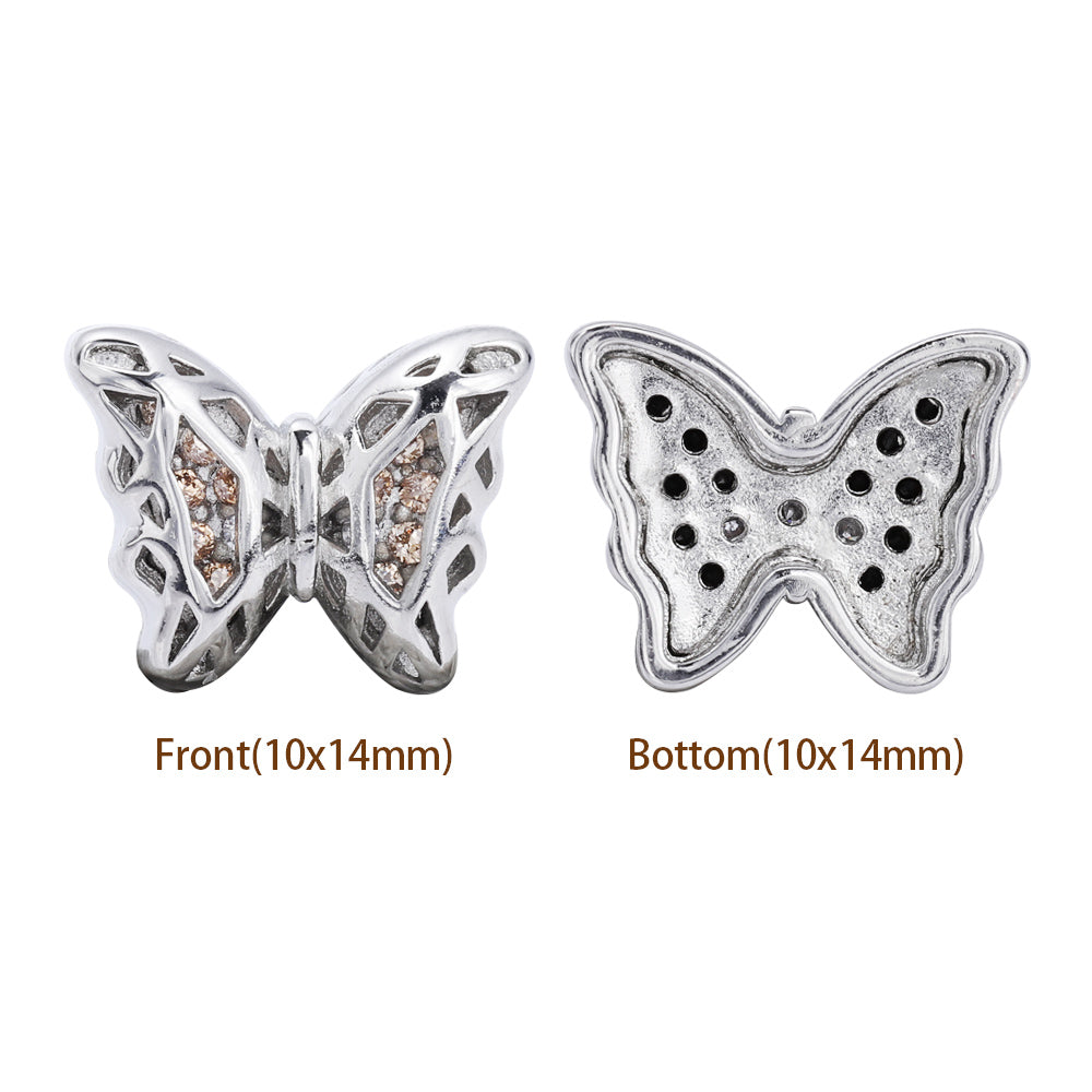 Butterfly Shape Imitation Rhodium Plated High-Quality Sew-on Alloy Charms Inlaid Cubic Zirconia