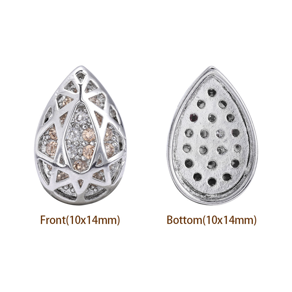 Drop Shape Imitation Rhodium Plated High-Quality Sew-on Alloy Charms Inlaid Cubic Zirconia