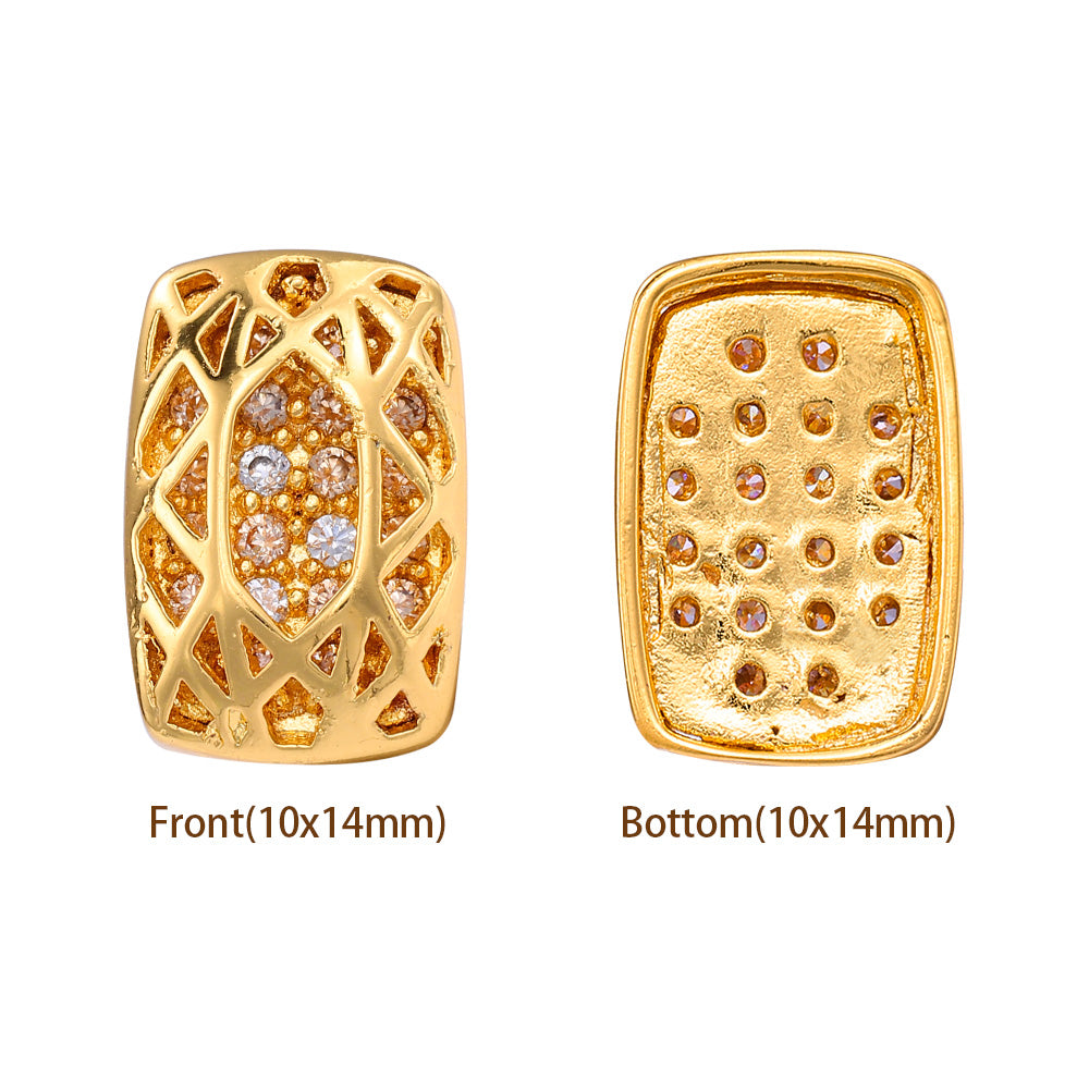 Cushion Rectangle Shape Golden Plated High-Quality Sew-on Alloy Charms Inlaid Cubic Zirconia