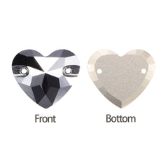 Jet Metallic Silver Heart Shape High Quality Glass Sew-on Rhinestones