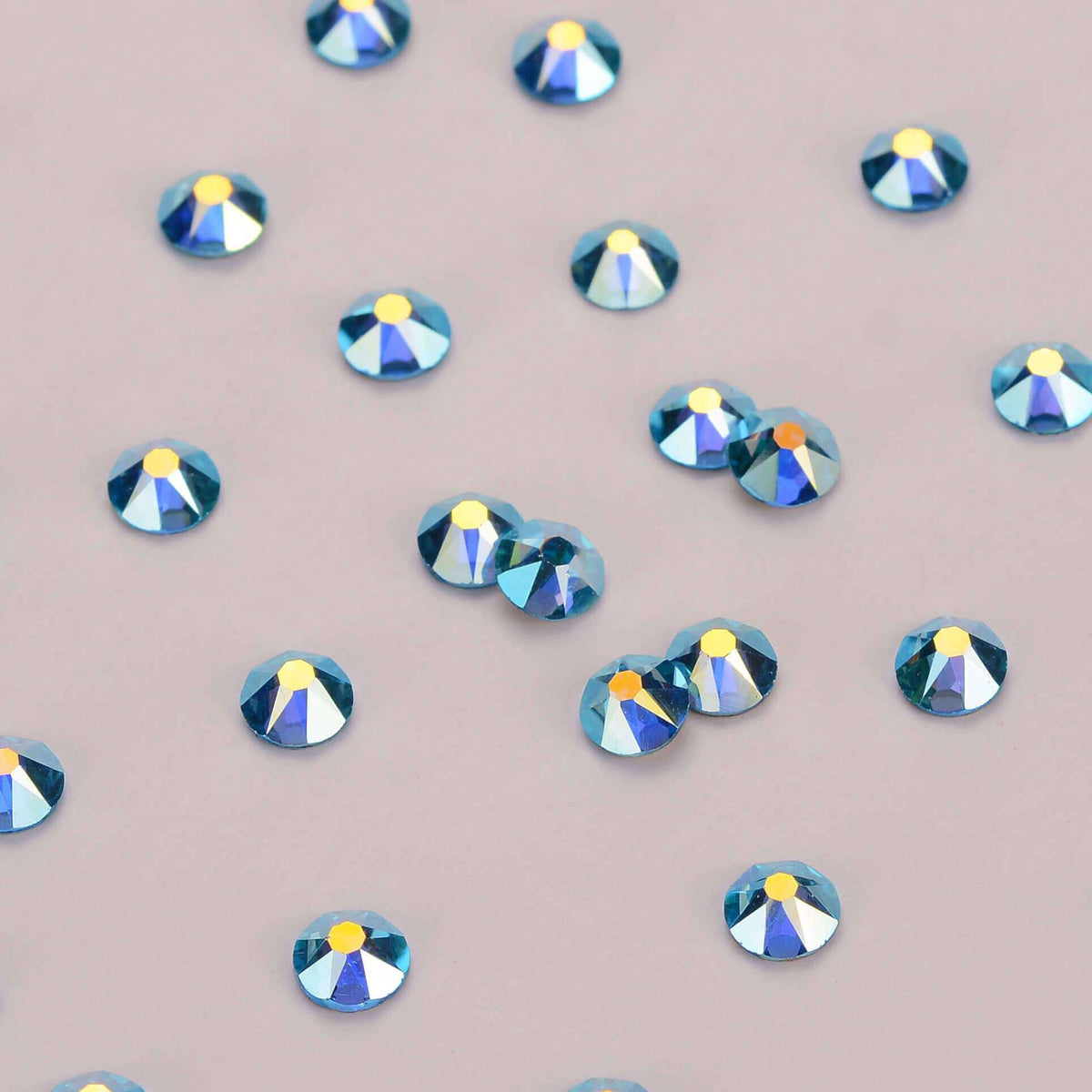 Aquamarine AB Glass Flat Back Glue-on Rhinestones 16 Cut Facets In Bulk WholesaleRhinestone