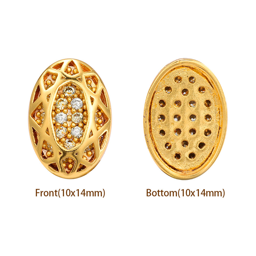 Oval Shape Golden Plated High-Quality Sew-on Alloy Charms Inlaid Cubic Zirconia