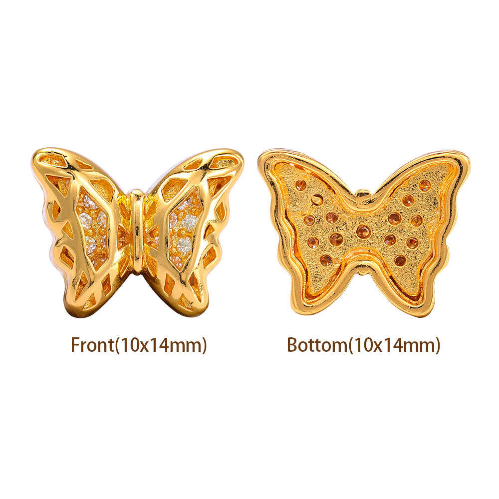 Butterfly Shape Golden Plated High-Quality Sew-on Alloy Charms Inlaid Cubic Zirconia