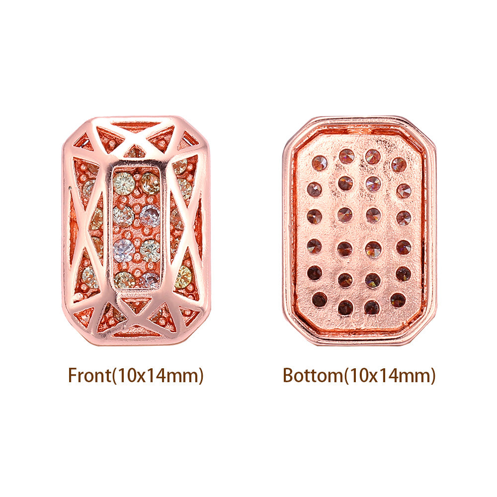 Octagon Shape Rose Gold Plated High-Quality Sew-on Alloy Charms Inlaid Cubic Zirconia