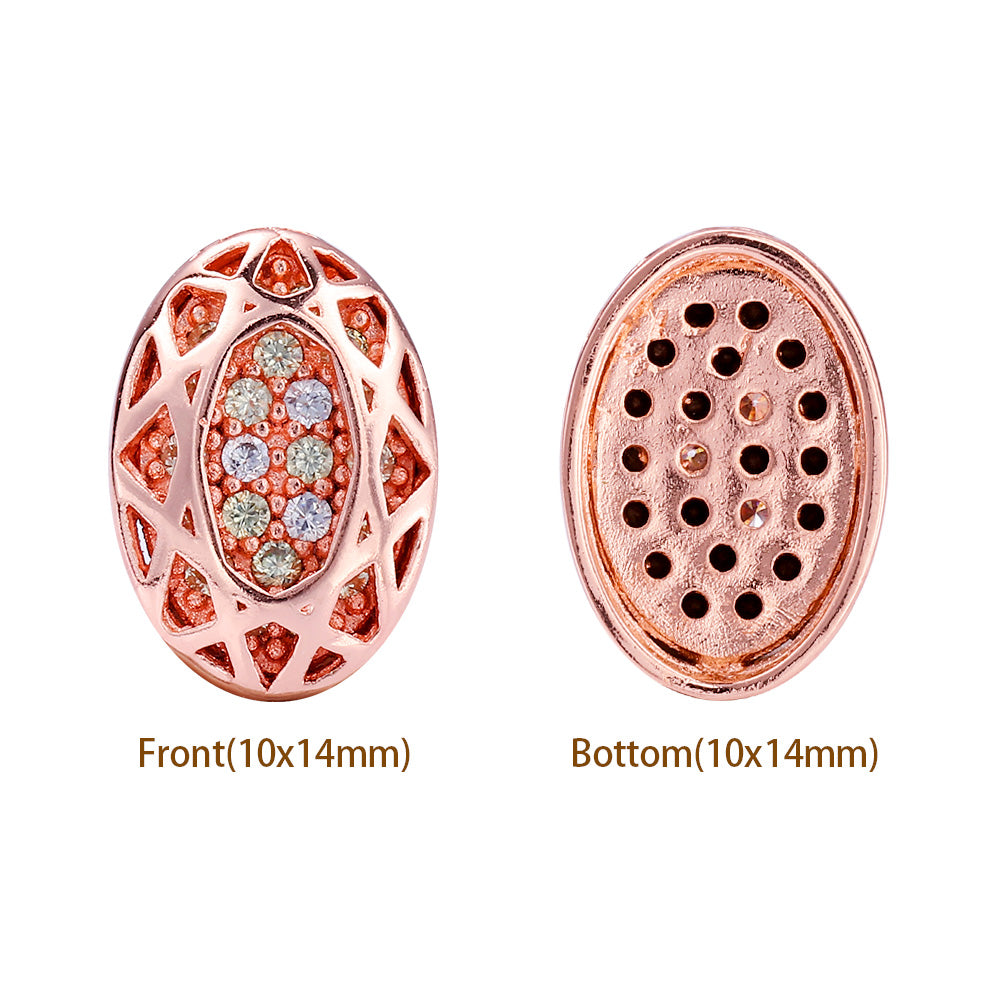 Oval Shape Rose Gold Plated High-Quality Sew-on Alloy Charms Inlaid Cubic Zirconia