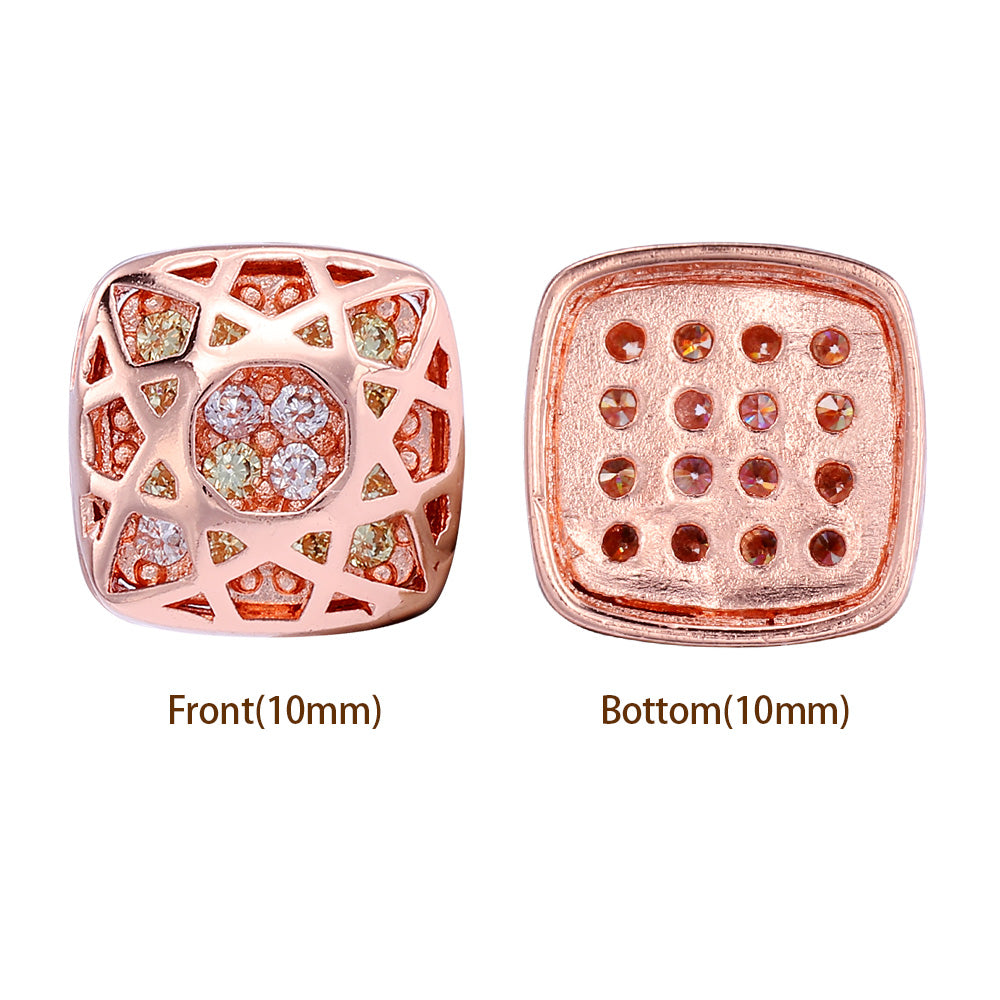 Cushion Square Shape Rose Gold Plated High-Quality Sew-on Alloy Charms Inlaid Cubic Zirconia