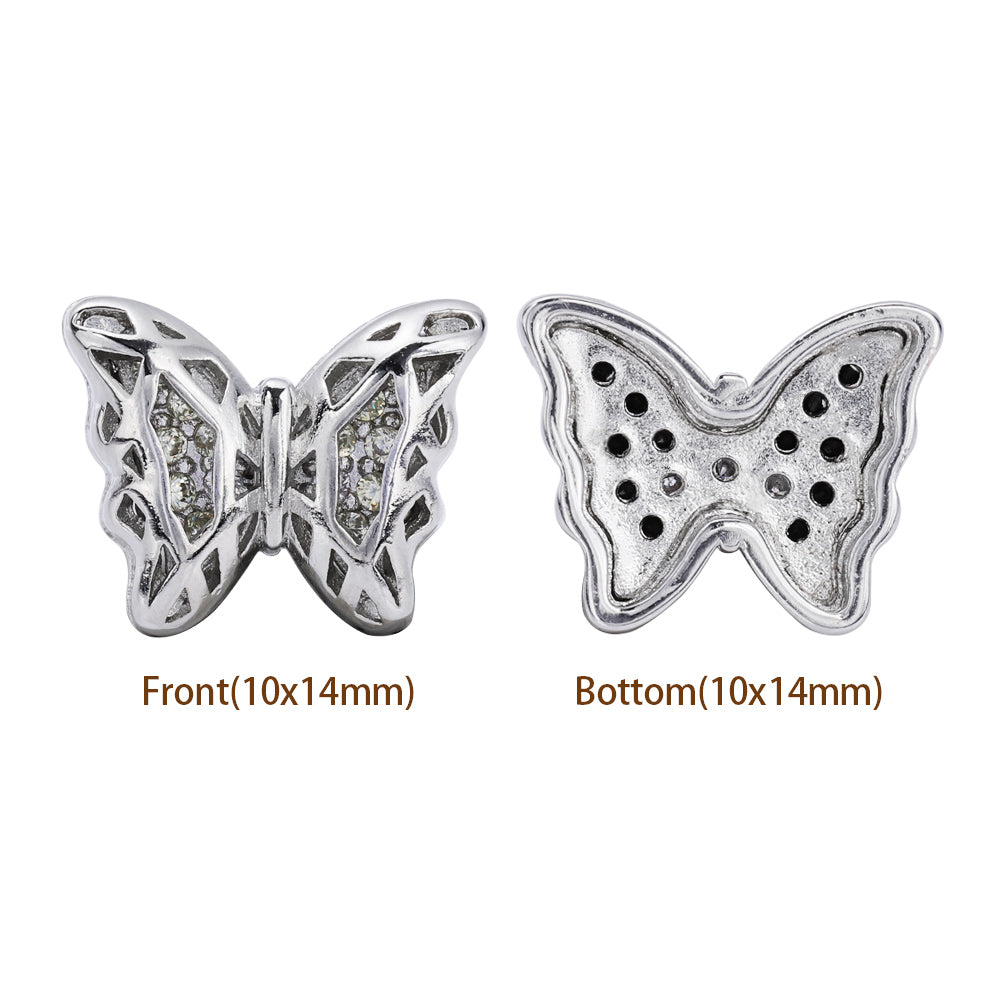 Butterfly Shape Imitation Rhodium Plated High-Quality Sew-on Alloy Charms Inlaid Cubic Zirconia