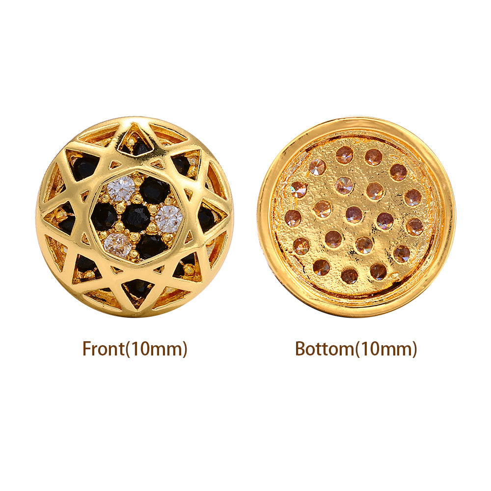 Round Shape Golden Plated High-Quality Sew-on Alloy Charms Inlaid Cubic Zirconia