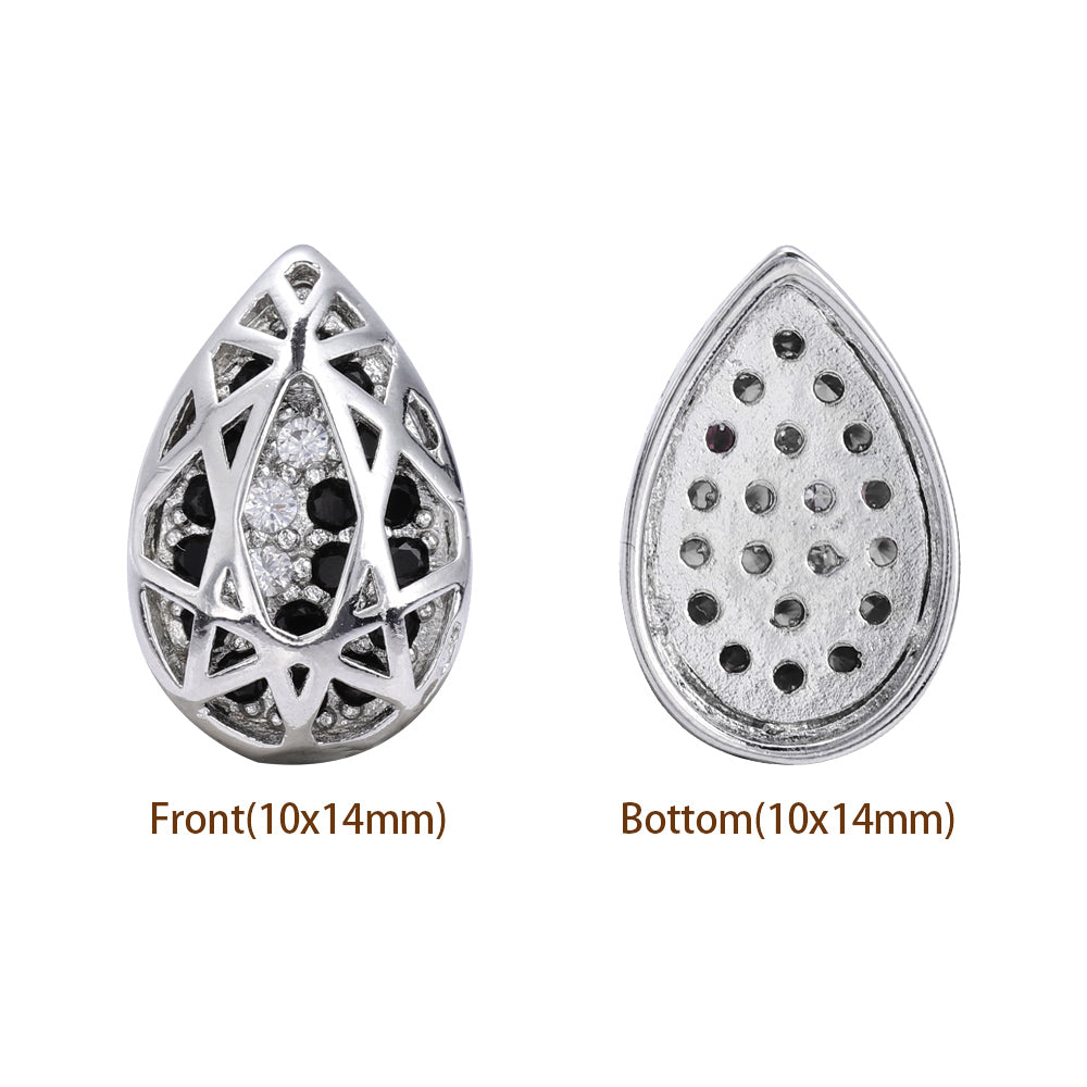 Drop Shape Imitation Rhodium Plated High-Quality Sew-on Alloy Charms Inlaid Cubic Zirconia