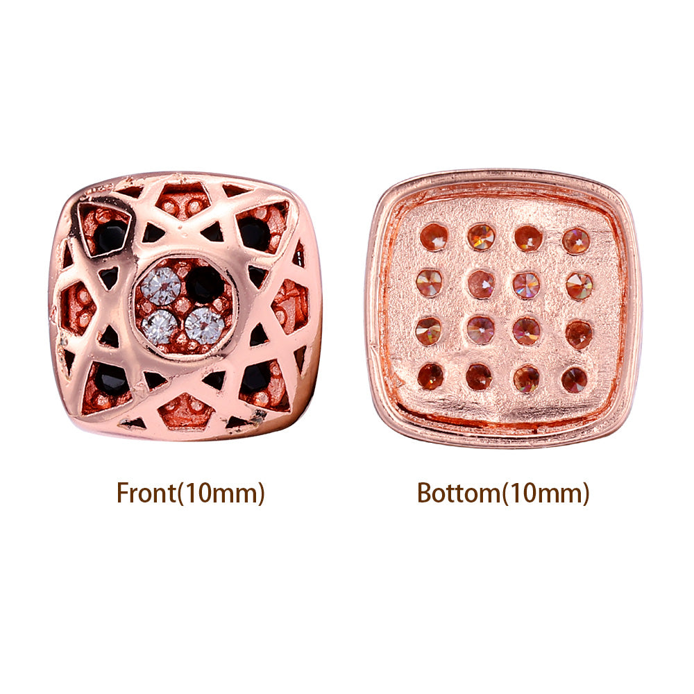 Cushion Square Shape Rose Gold Plated High-Quality Sew-on Alloy Charms Inlaid Cubic Zirconia