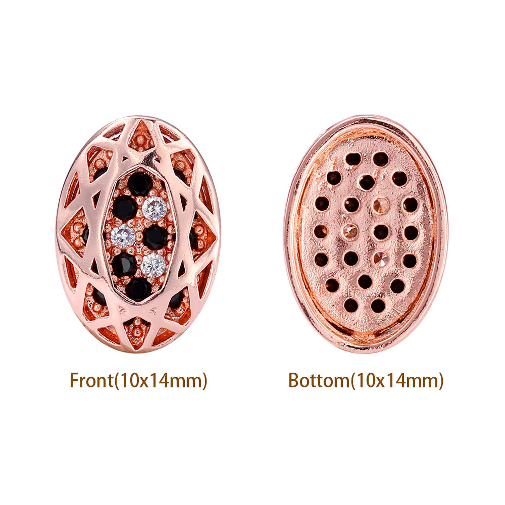 Oval Shape Rose Gold Plated High-Quality Sew-on Alloy Charms Inlaid Cubic Zirconia