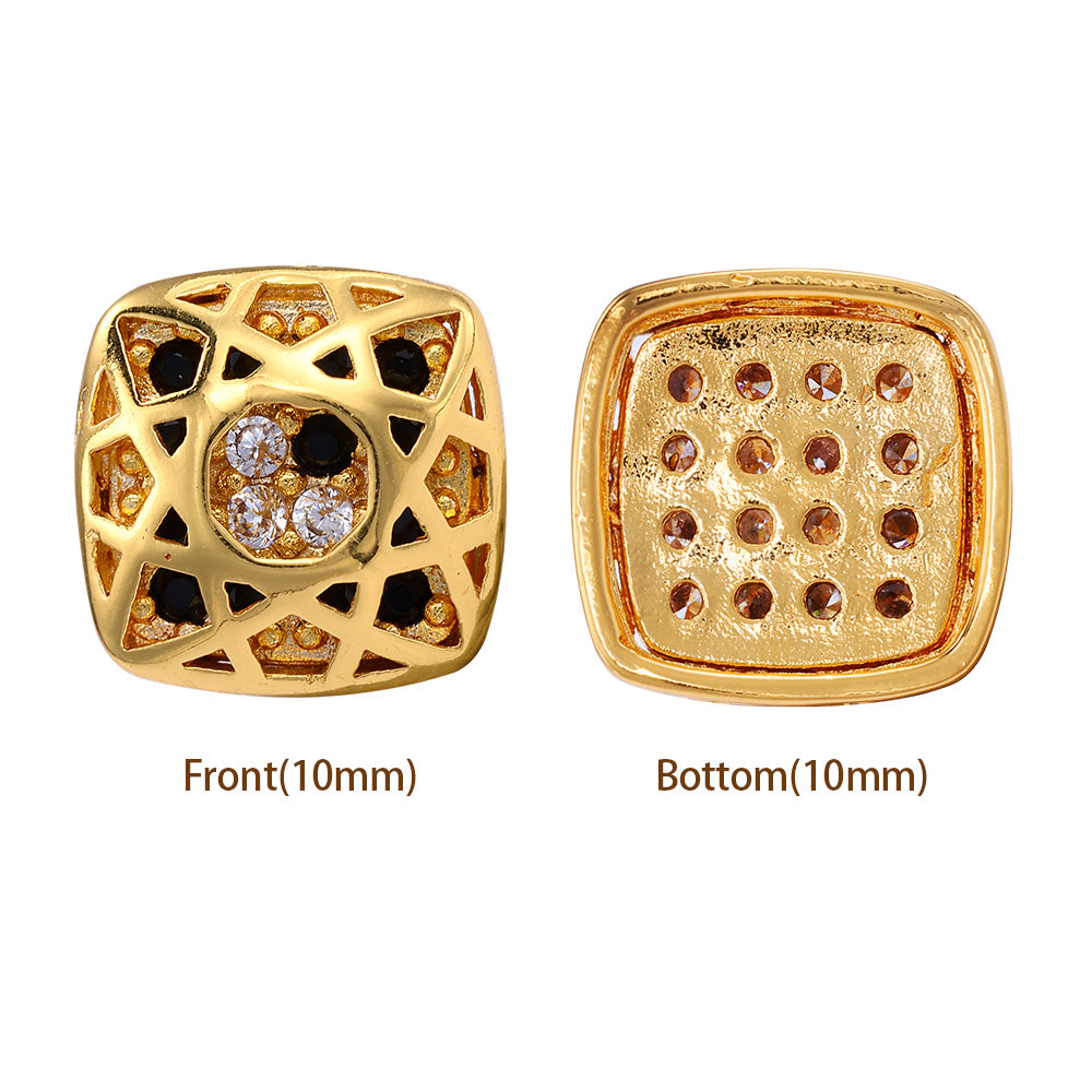 Cushion Square Shape Golden Plated High-Quality Sew-on Alloy Charms Inlaid Cubic Zirconia WholesaleRhinestone