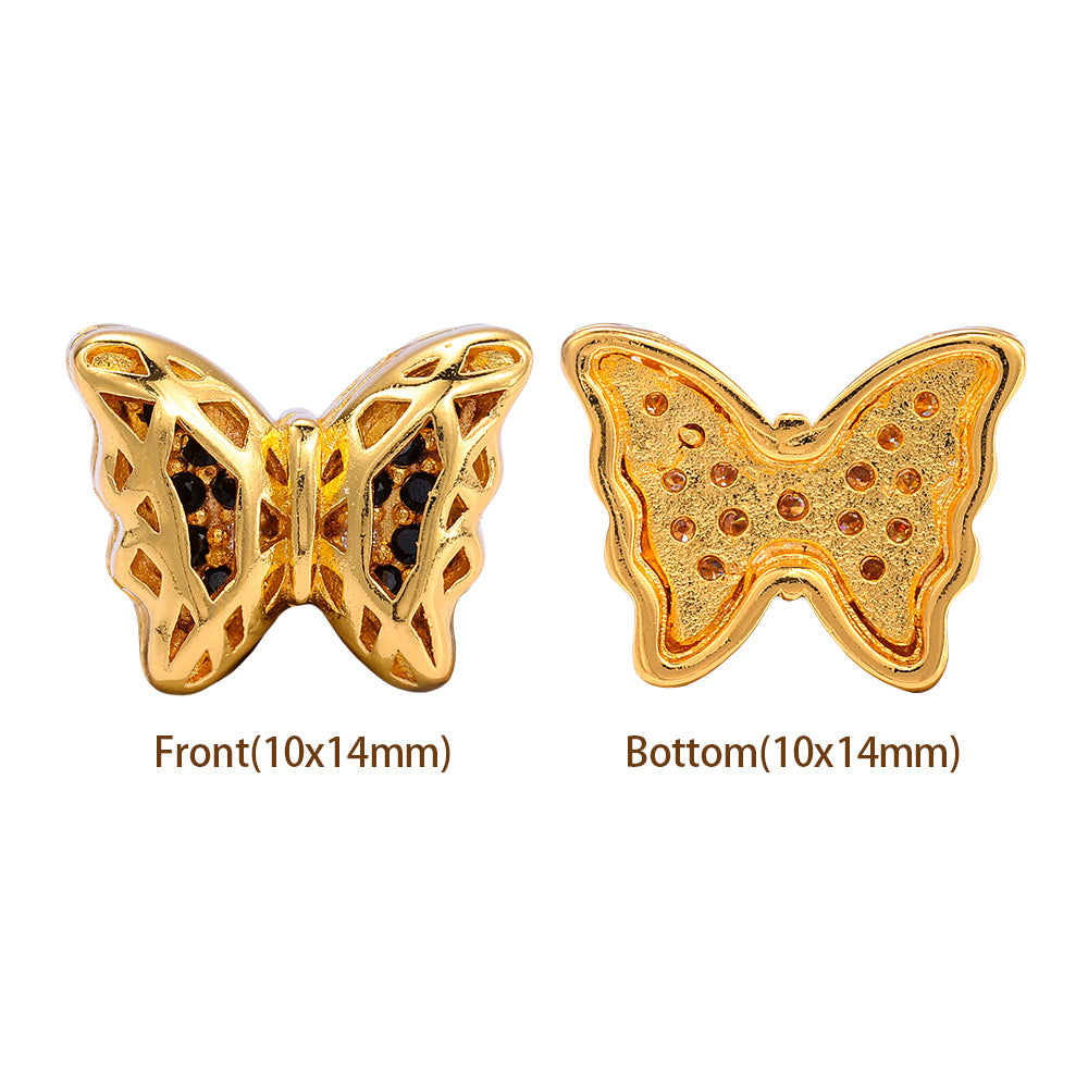 Butterfly Shape Golden Plated High-Quality Sew-on Alloy Charms Inlaid Cubic Zirconia