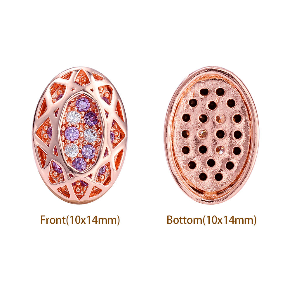 Oval Shape Rose Gold Plated High-Quality Sew-on Alloy Charms Inlaid Cubic Zirconia