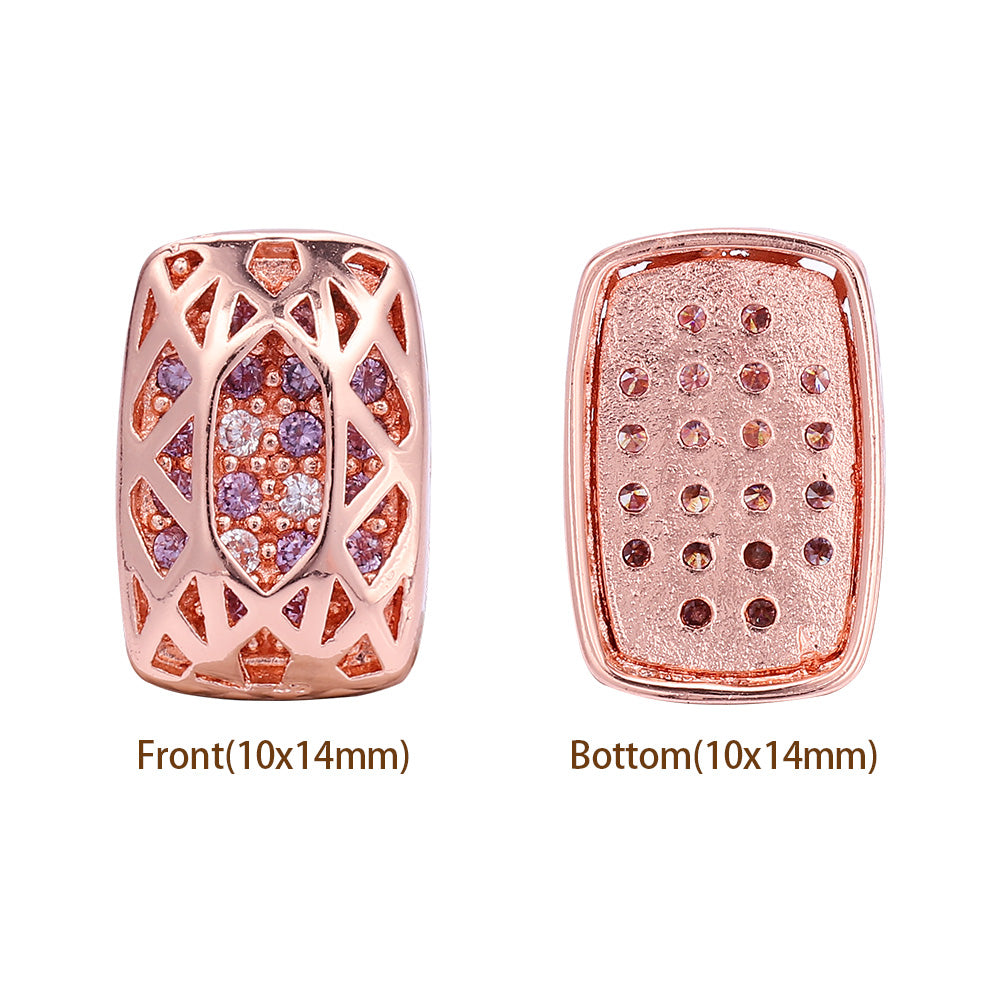 Cushion Rectangle Shape Rose Gold Plated High-Quality Sew-on Alloy Charms Inlaid Cubic Zirconia