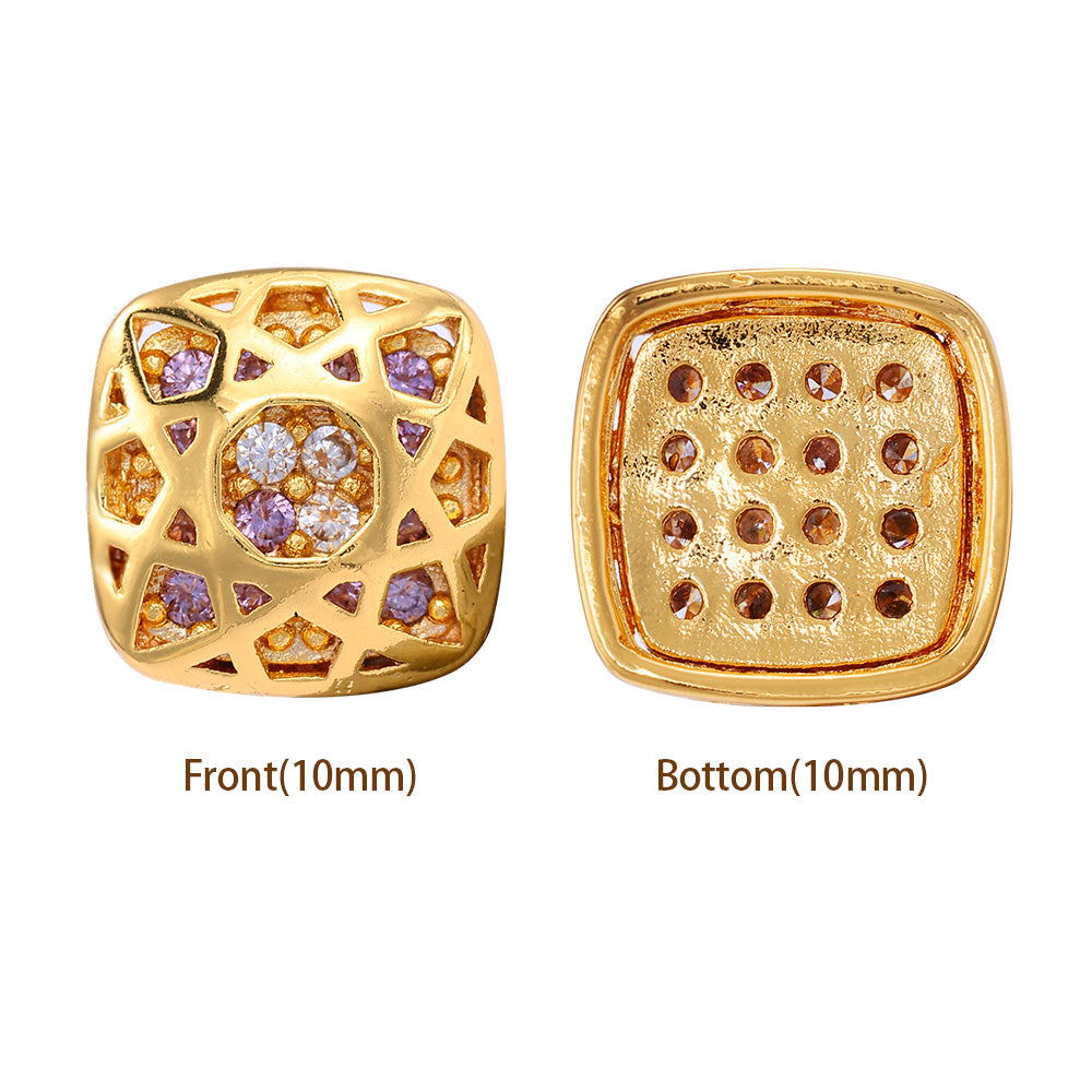 Cushion Square Shape Golden Plated High-Quality Sew-on Alloy Charms Inlaid Cubic Zirconia WholesaleRhinestone