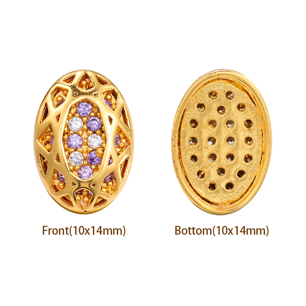 Oval Shape Golden Plated High-Quality Sew-on Alloy Charms Inlaid Cubic Zirconia