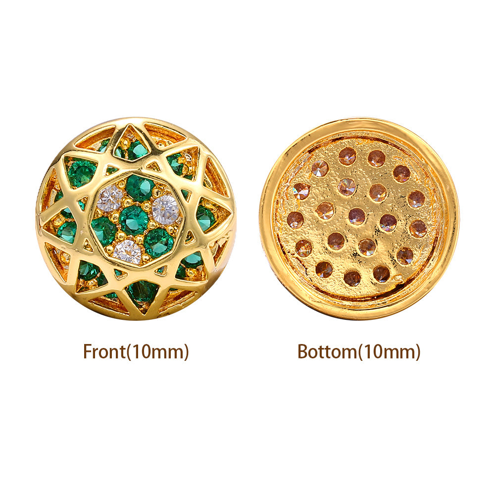 Round Shape Golden Plated High-Quality Sew-on Alloy Charms Inlaid Cubic Zirconia