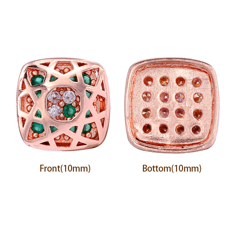 Cushion Square Shape Rose Gold Plated High-Quality Sew-on Alloy Charms Inlaid Cubic Zirconia