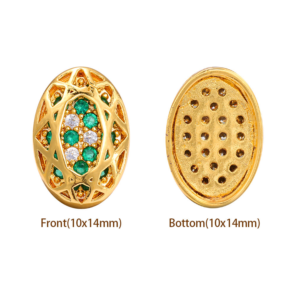 Oval Shape Golden Plated High-Quality Sew-on Alloy Charms Inlaid Cubic Zirconia