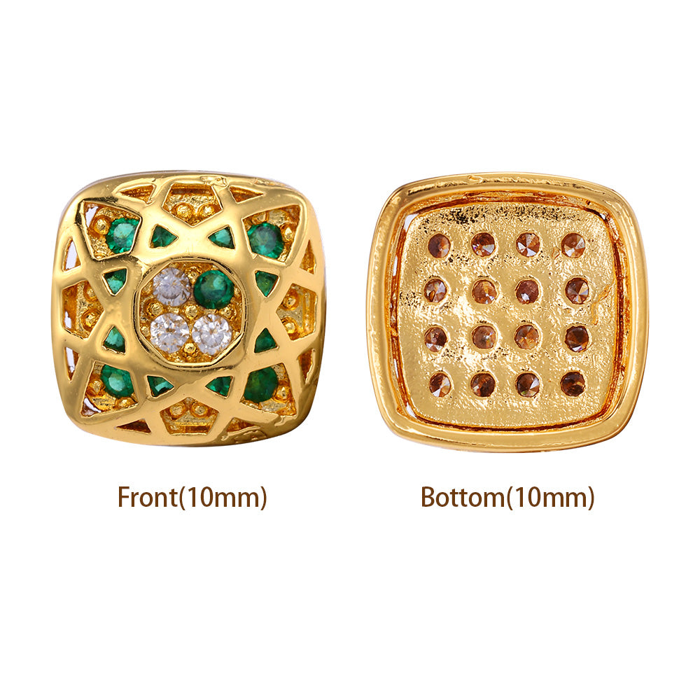 Cushion Square Shape Golden Plated High-Quality Sew-on Alloy Charms Inlaid Cubic Zirconia