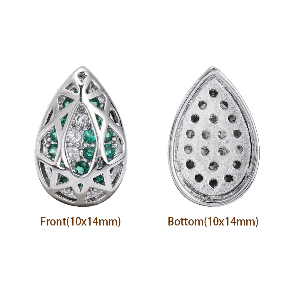 Drop Shape Imitation Rhodium Plated High-Quality Sew-on Alloy Charms Inlaid Cubic Zirconia