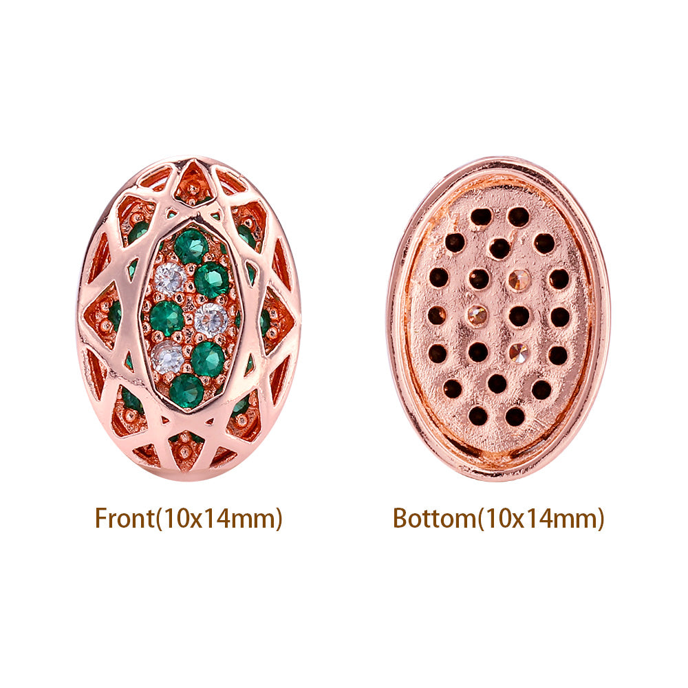 Oval Shape Rose Gold Plated High-Quality Sew-on Alloy Charms Inlaid Cubic Zirconia