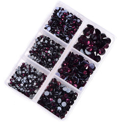 Mixed Sizes 6 Grid Box Amethyst Glass HotFix Rhinestones For Clothing DIY WholesaleRhinestone