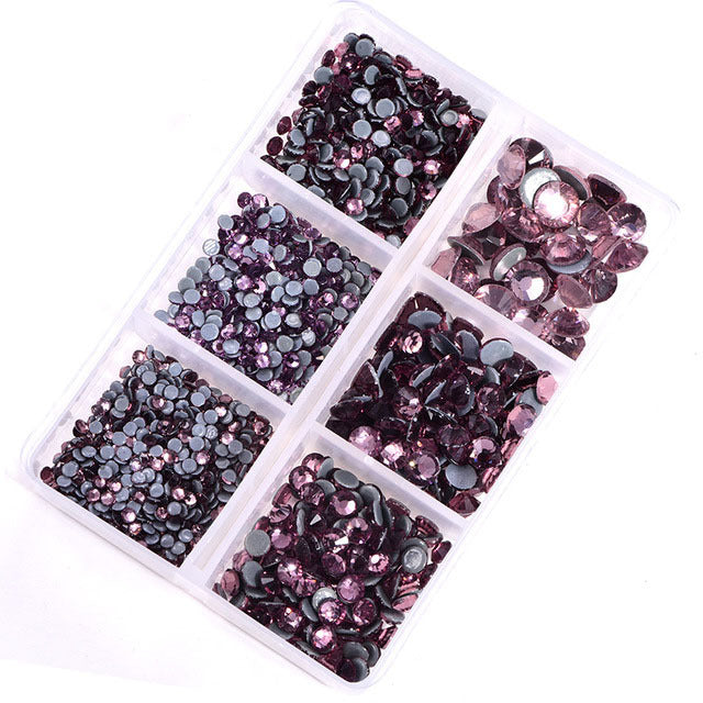 Mixed Sizes 6 Grid Box Light Amethyst Glass HotFix Rhinestones For Clothing DIY WholesaleRhinestone