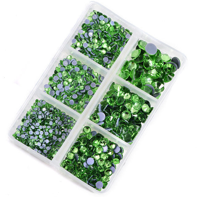 Mixed Sizes 6 Grid Box Peridot Glass HotFix Rhinestones For Clothing DIY WholesaleRhinestone