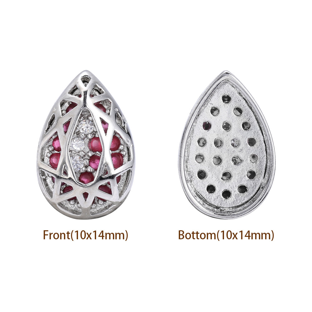 Drop Shape Imitation Rhodium Plated High-Quality Sew-on Alloy Charms Inlaid Cubic Zirconia