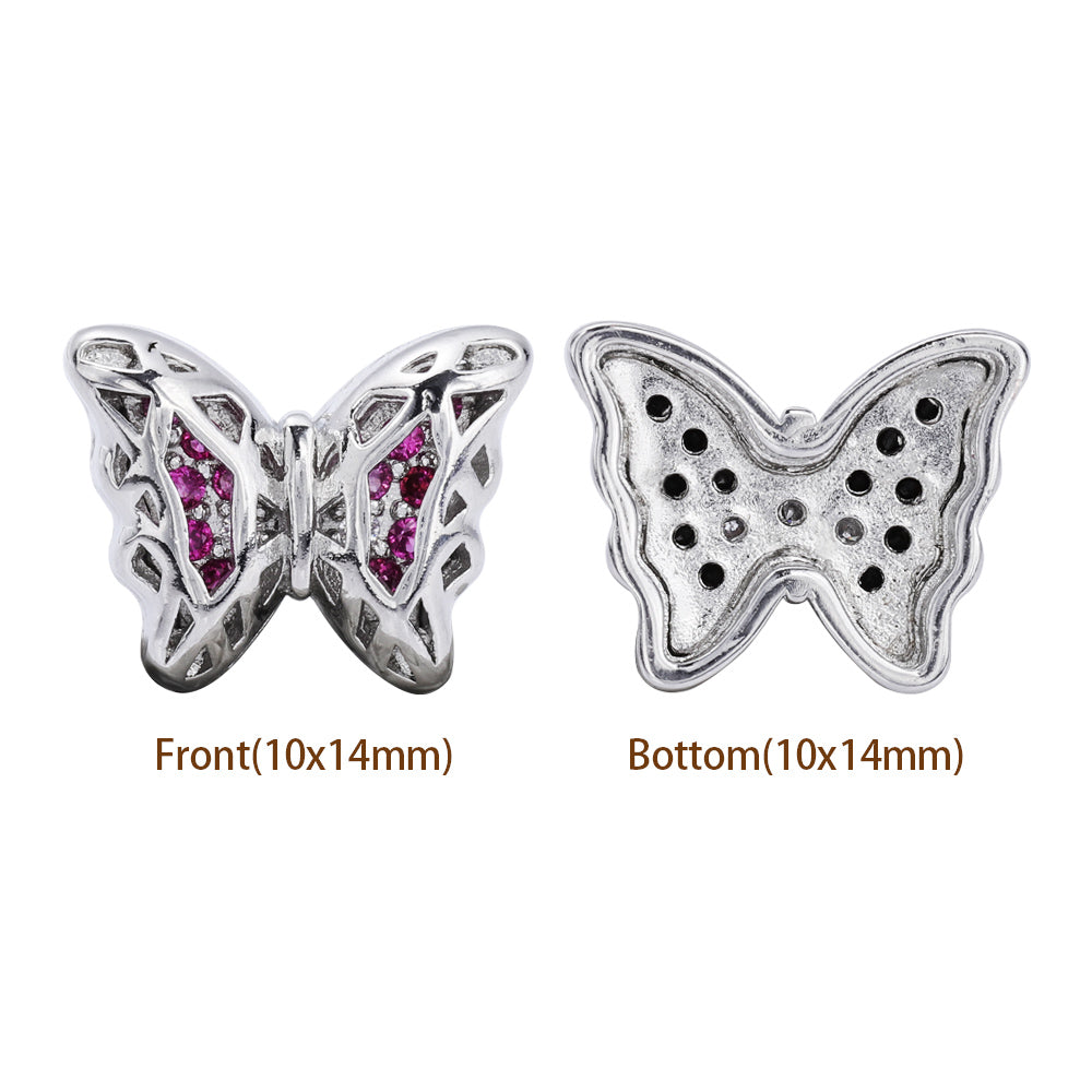 Butterfly Shape Imitation Rhodium Plated High-Quality Sew-on Alloy Charms Inlaid Cubic Zirconia