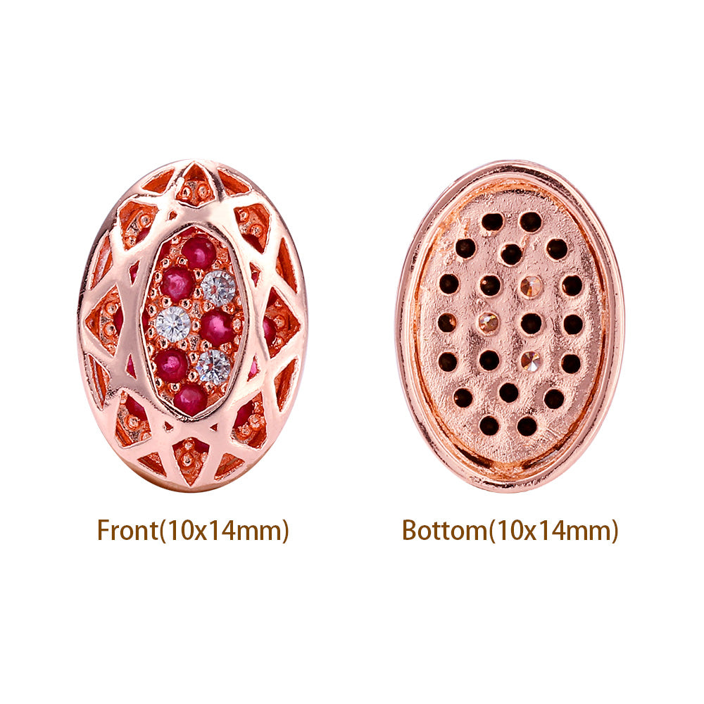 Oval Shape Rose Gold Plated High-Quality Sew-on Alloy Charms Inlaid Cubic Zirconia