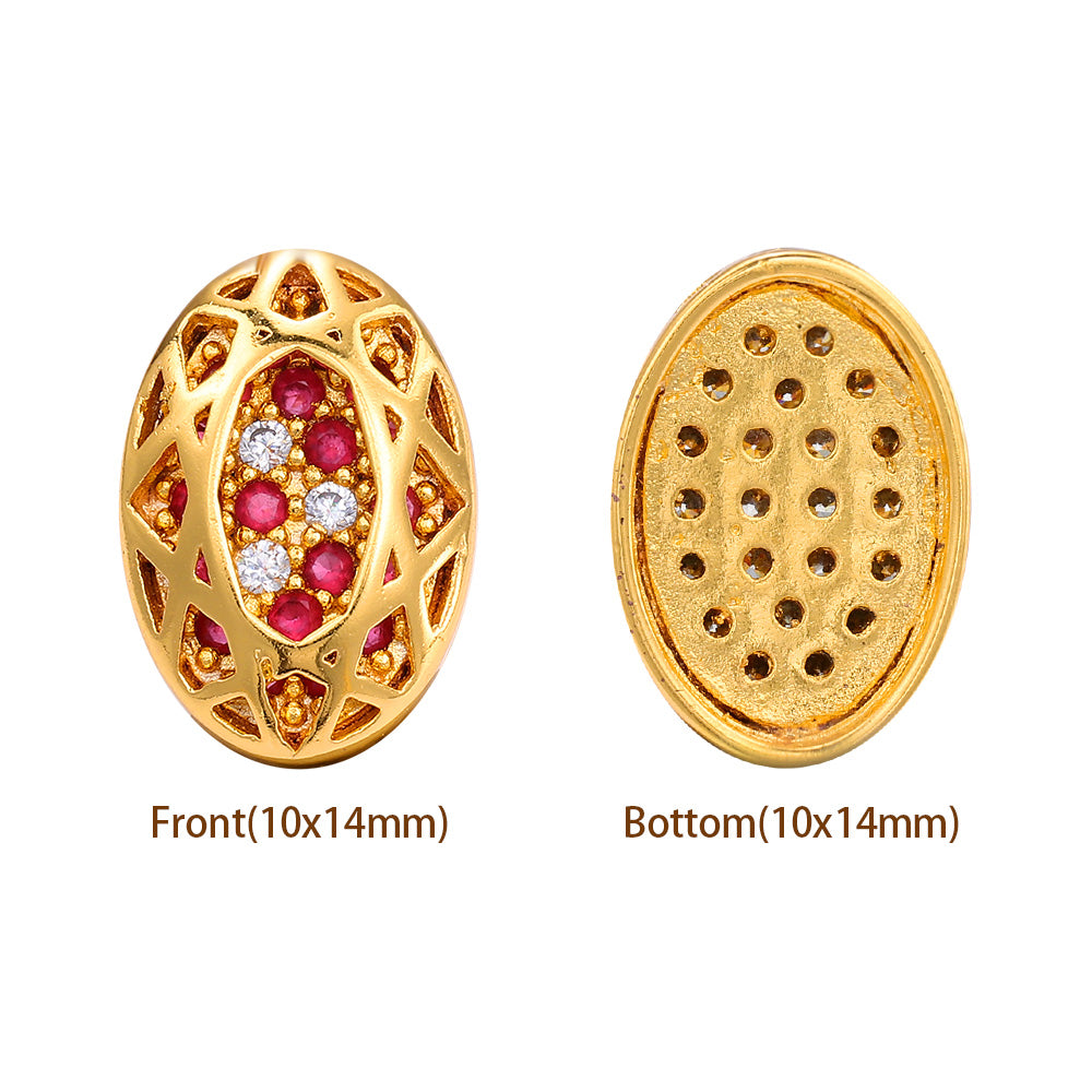 Oval Shape Golden Plated High-Quality Sew-on Alloy Charms Inlaid Cubic Zirconia