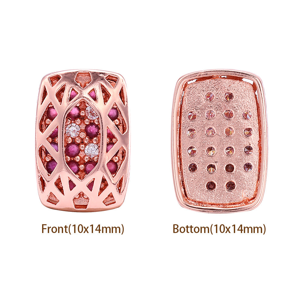 Cushion Rectangle Shape Rose Gold Plated High-Quality Sew-on Alloy Charms Inlaid Cubic Zirconia WholesaleRhinestone