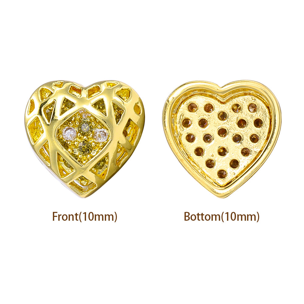 Heart Shape Golden Plated High-Quality Sew-on Alloy Charms Inlaid Cubic Zirconia