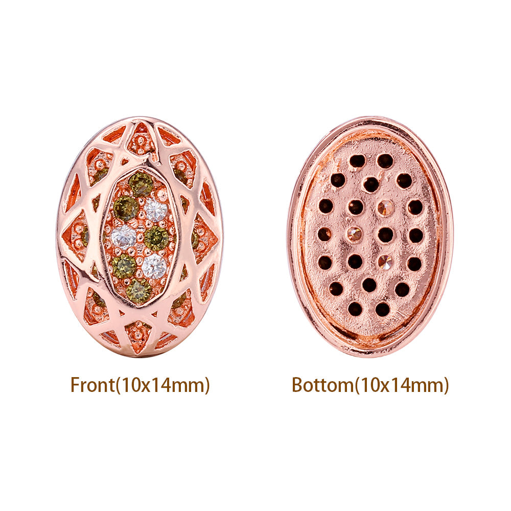 Oval Shape Rose Gold Plated High-Quality Sew-on Alloy Charms Inlaid Cubic Zirconia