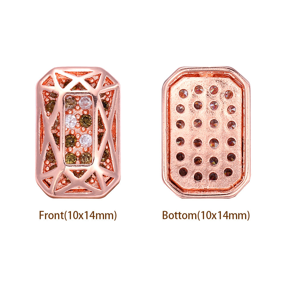 Octagon Shape Rose Gold Plated High-Quality Sew-on Alloy Charms Inlaid Cubic Zirconia